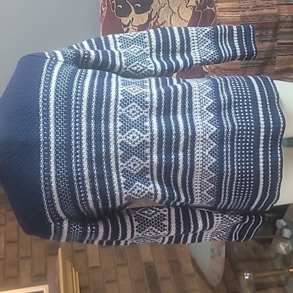 Madewell 100% merino wool blue off white button front cardigan size M ski winter - Picture 6 of 15